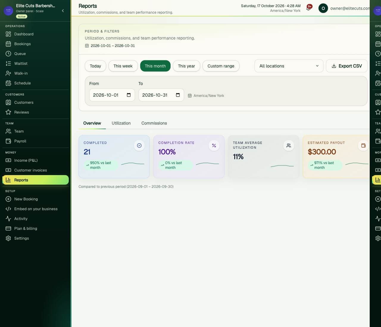 Reports overview in the hosted AppointHive owner workspace