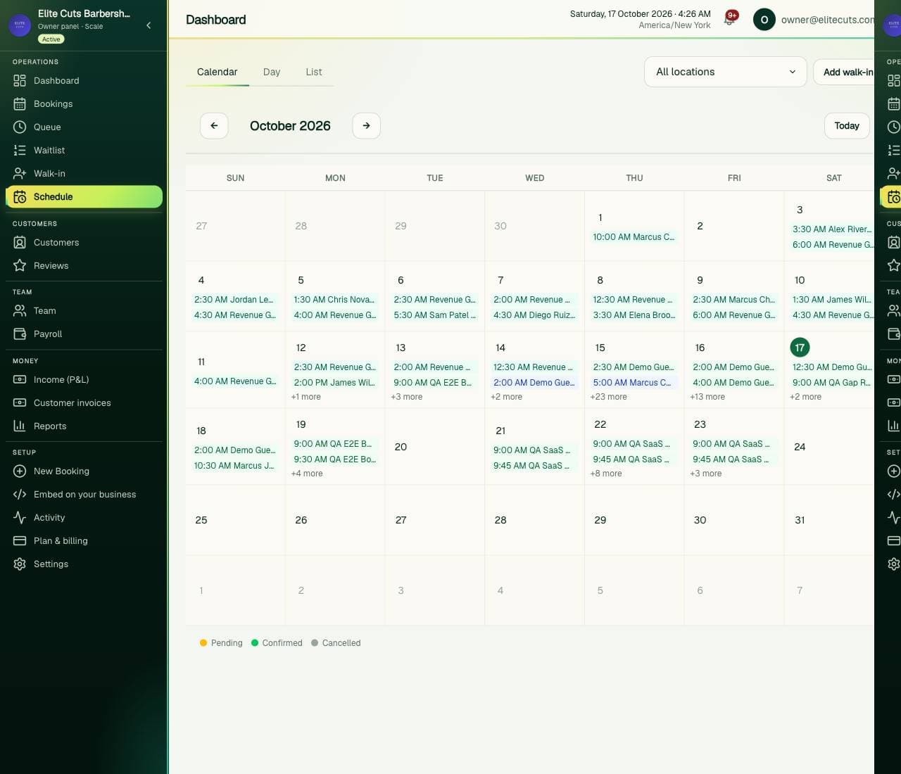 Owner schedule calendar in the hosted AppointHive workspace